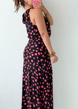 Size S Black & Pink Polka Dot Halter Maxi Dress