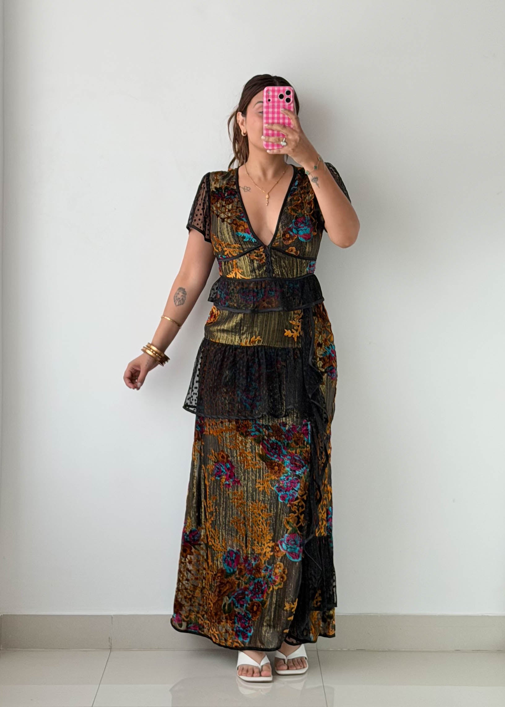 Size S Black Multi Print Maxi Dress