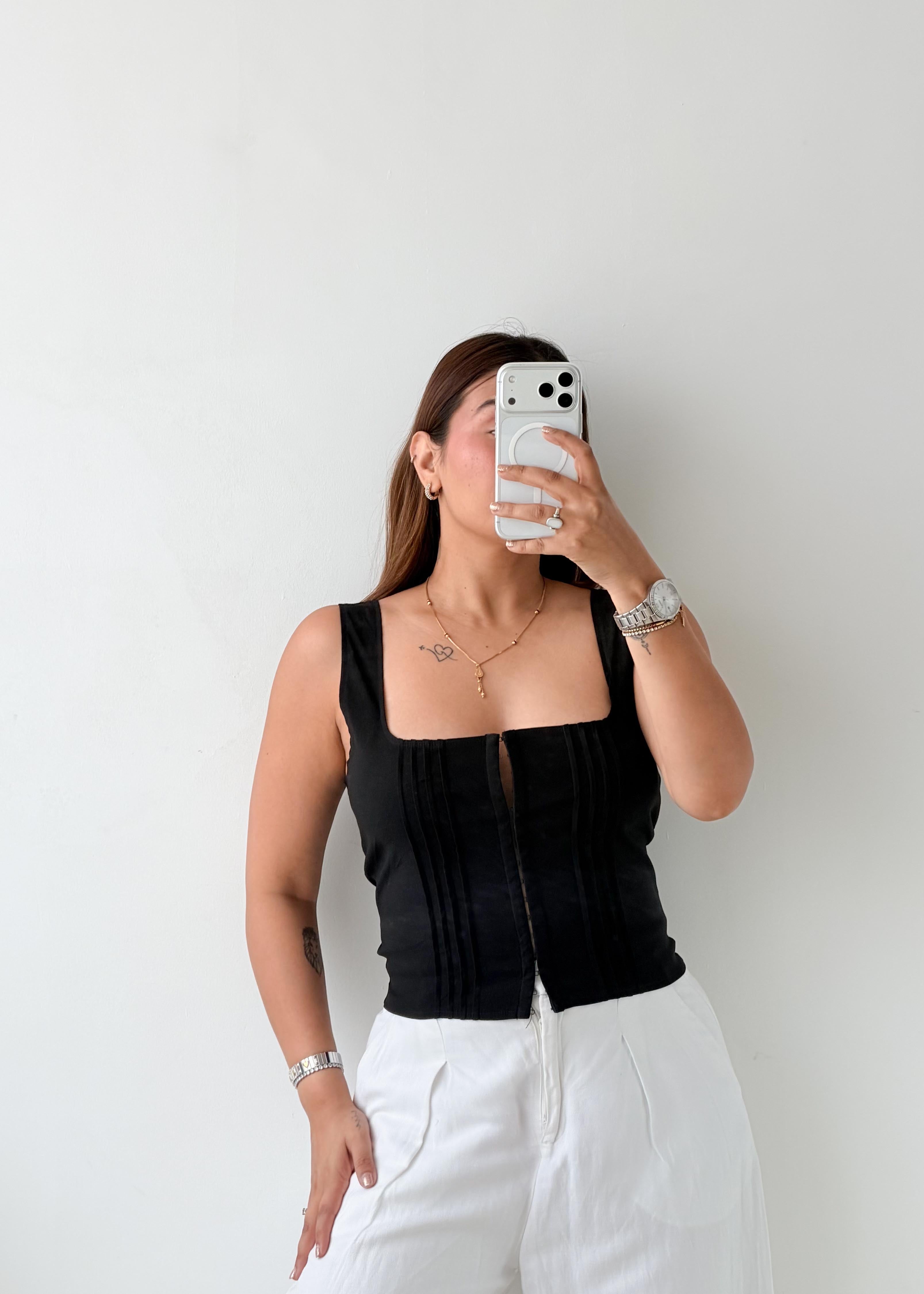 Size L-XL Black Structured Corset Top
