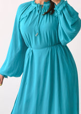 Size M-L Turquoise Chiffon Tiered Maxi Dress