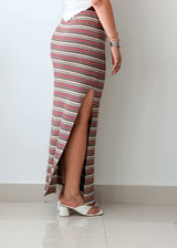 Waist 29-31 Striped Slit Maxi Skirt