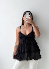 Size XS-S Black Tiered Chiffon Cami Top