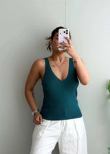 Size L-XL, Teal Sleeveless V-Neck Top - Closet by Payal