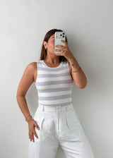 Size XS-S Grey & White Striped Tank Bodysuit