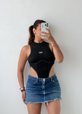 Size XS-S Black High Neck Cut-Out Bodysuit