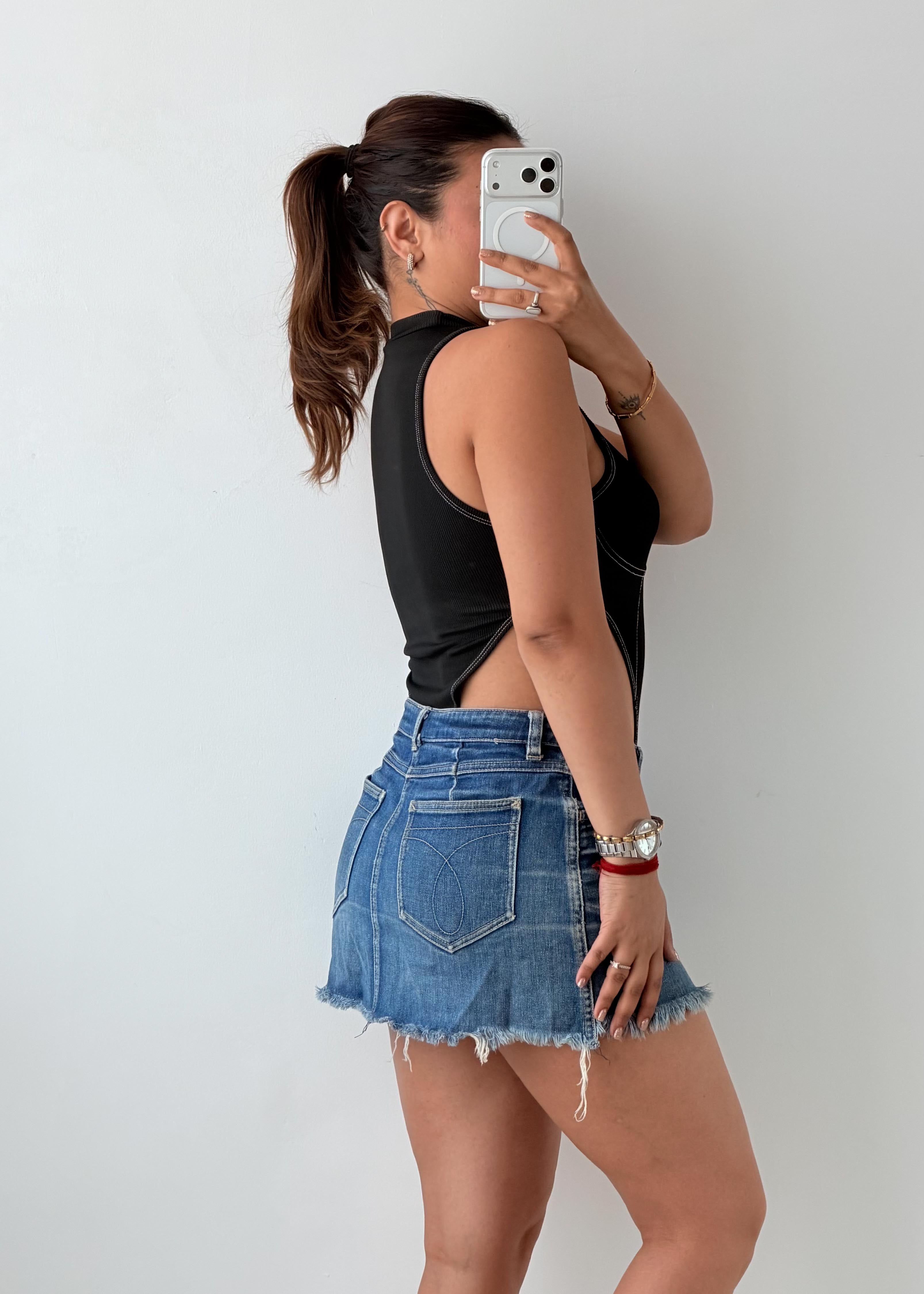 Size XS-S Black High Neck Cut-Out Bodysuit