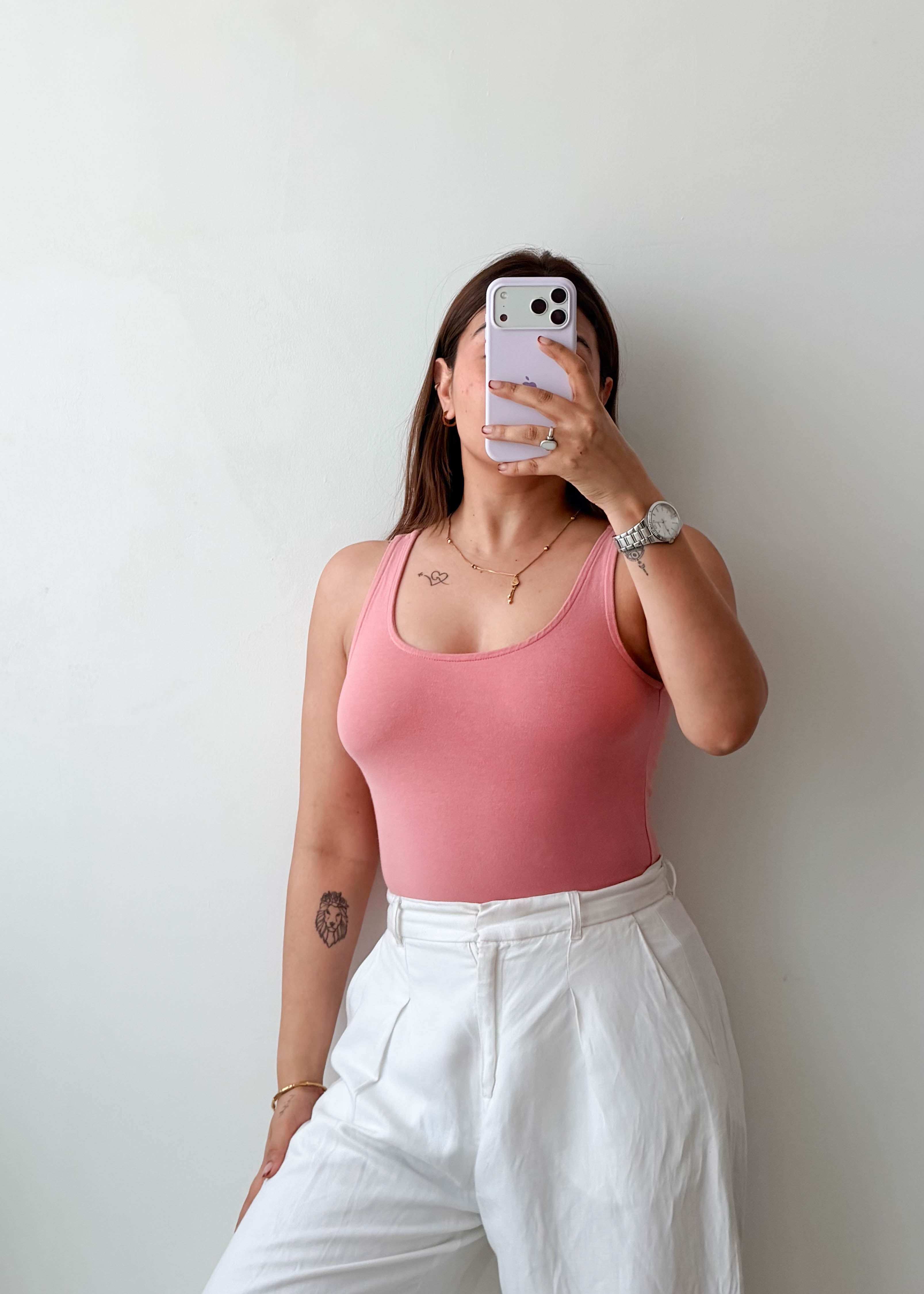Size XS-S Dusty Pink Scoop Neck Bodysuit