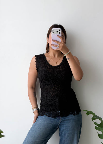 SIZE XS-S, Black Lace Sleeveless Tank Top