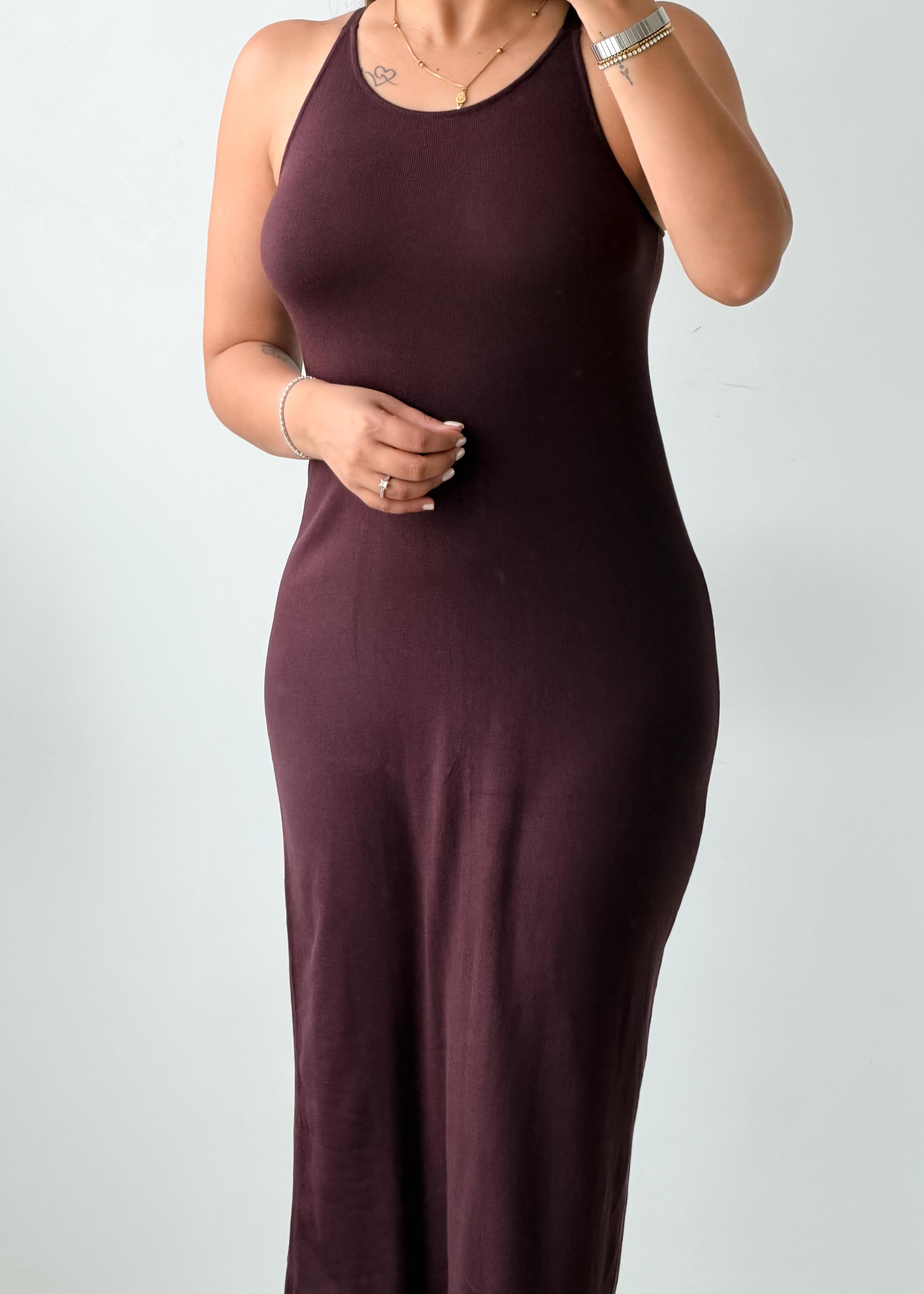 Size S-M Chocolate Brown Ribbed Maxi Dress