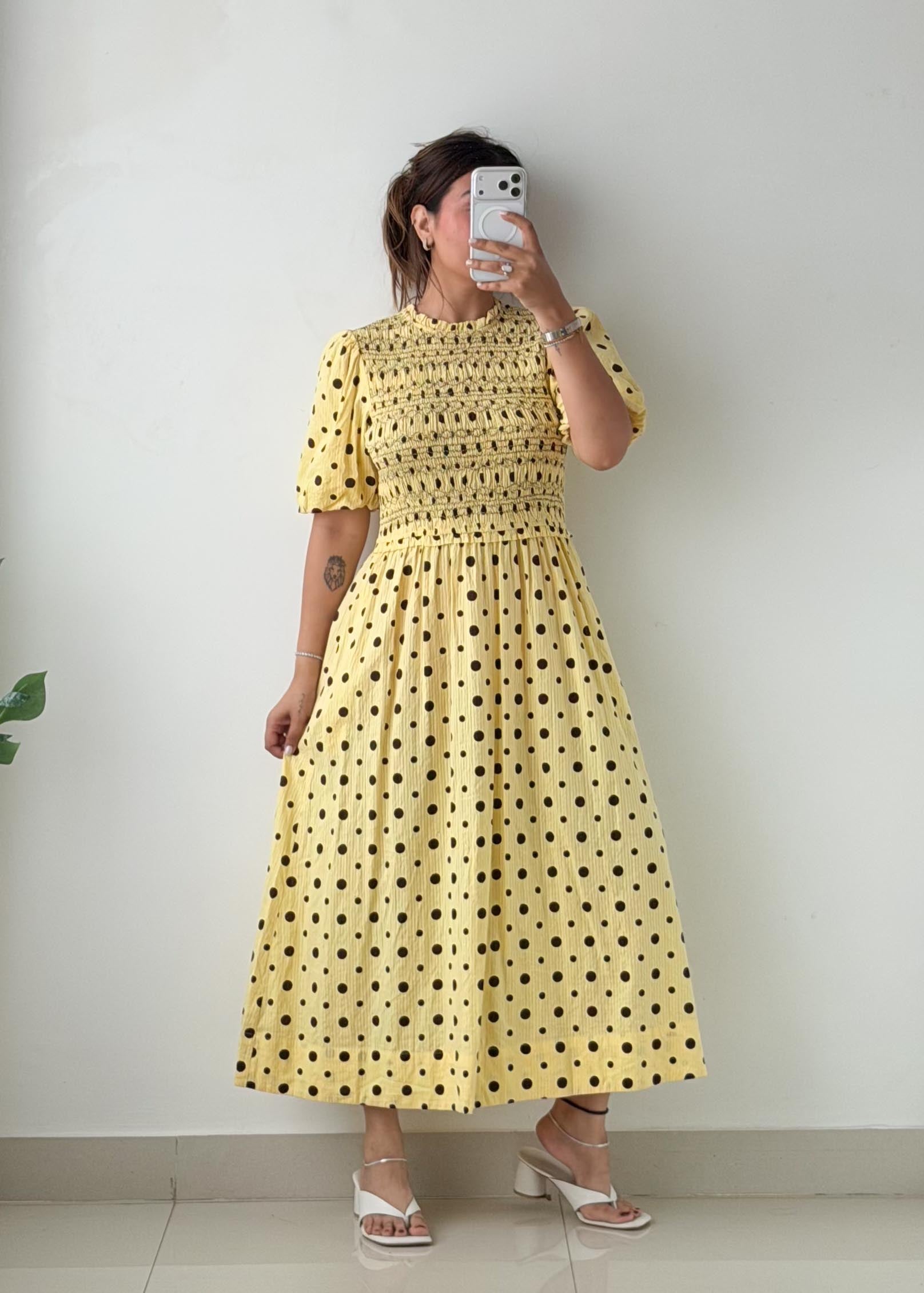 Size M-L Yellow Polka Dot Maxi Dress