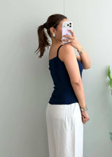 Size S-M, Navy Sleeveless Ribbed Tank Top - Closet by Payal