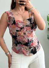 Size XS-S, Black Floral Corset Style Sleeveless Top for Women - Closet by Payal