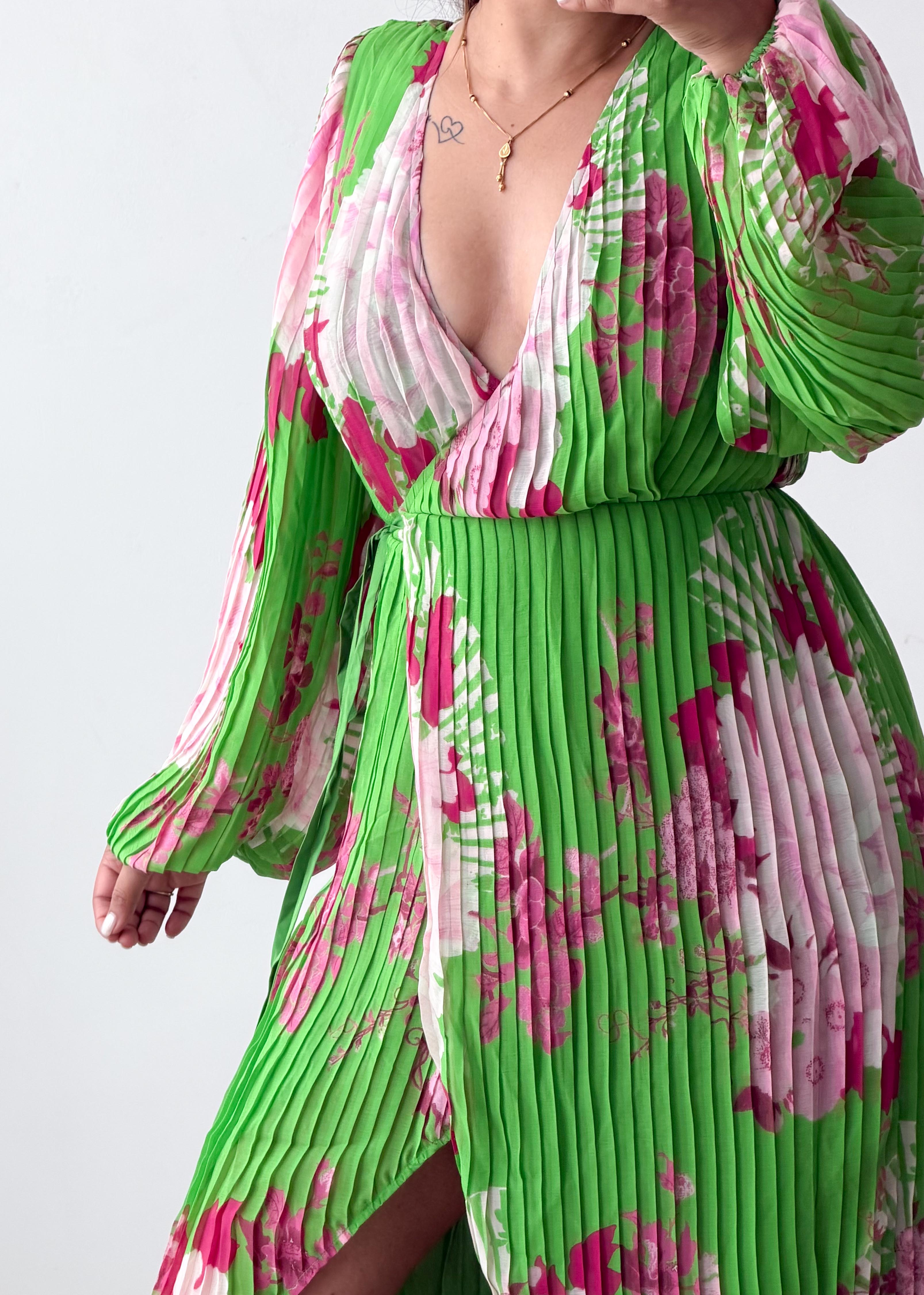 Size XS-S Green Floral Print Maxi Dress