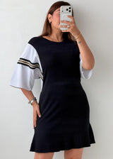 Size M-L Black Bell Sleeve Knit Mini Dress