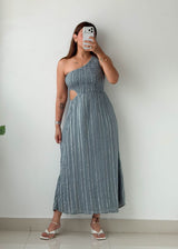 Size XS-S Grey Ribbed Cutout Midi Dress