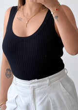 Size L-XL Black Ribbed Tank Top