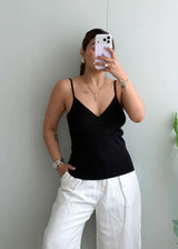 Size M-L, Black V-Neck Ribbed Camisole Top - Closet by Payal
