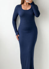 Size M-L Navy Ribbed Knit Maxi Dress