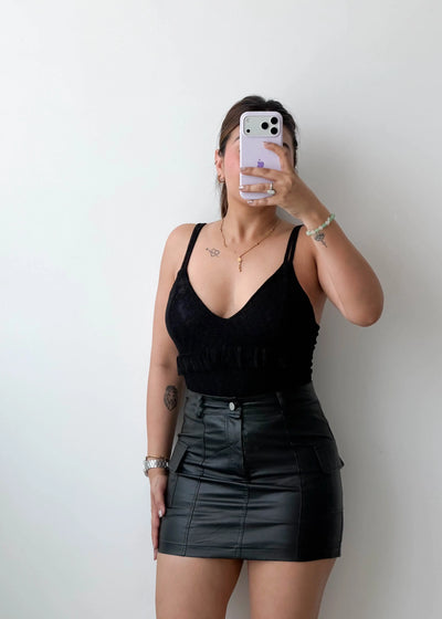 Size S-M Black Ribbed Basic Bodysuit