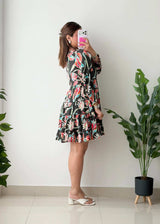 Size L-XL, Boho Floral Tiered Mini Dress