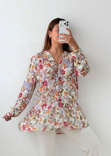 Size M-L White Floral Peplum Blouse
