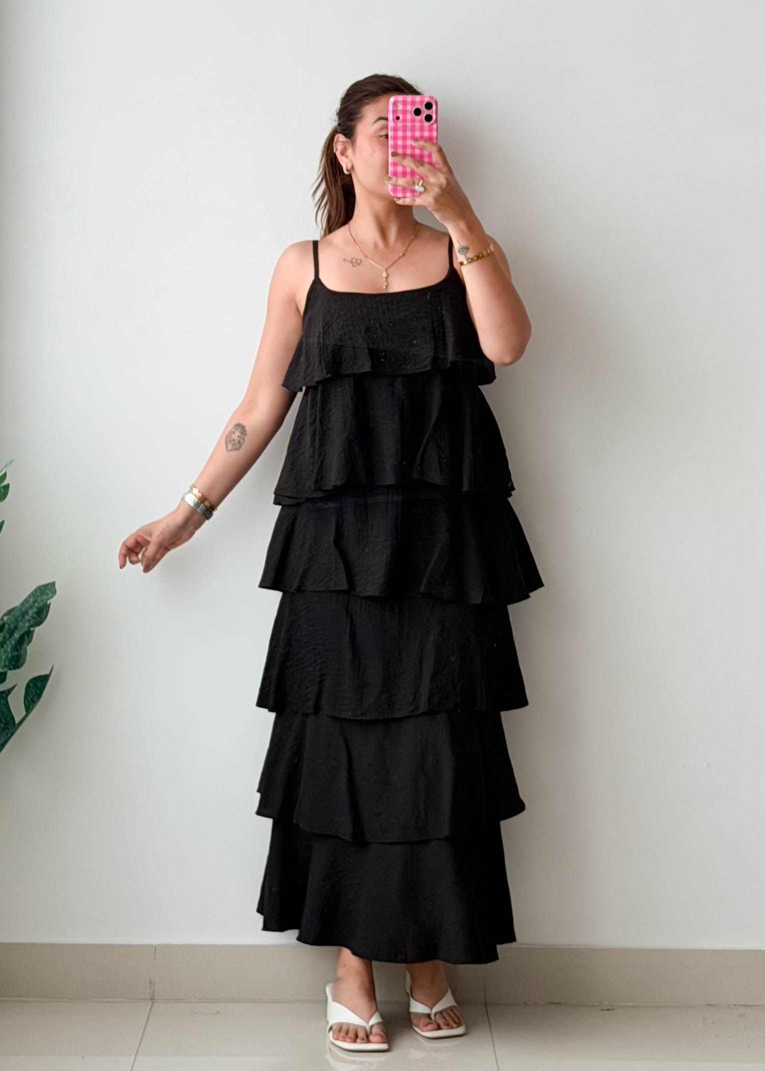 Size XS-S Black Tiered Maxi Dress