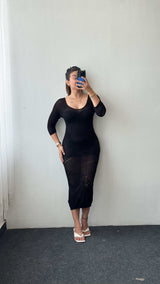 Size XS-S Black Sheer Bodycon Midi Dress
