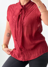 Size M-L Burgundy Tie-Neck Blouse