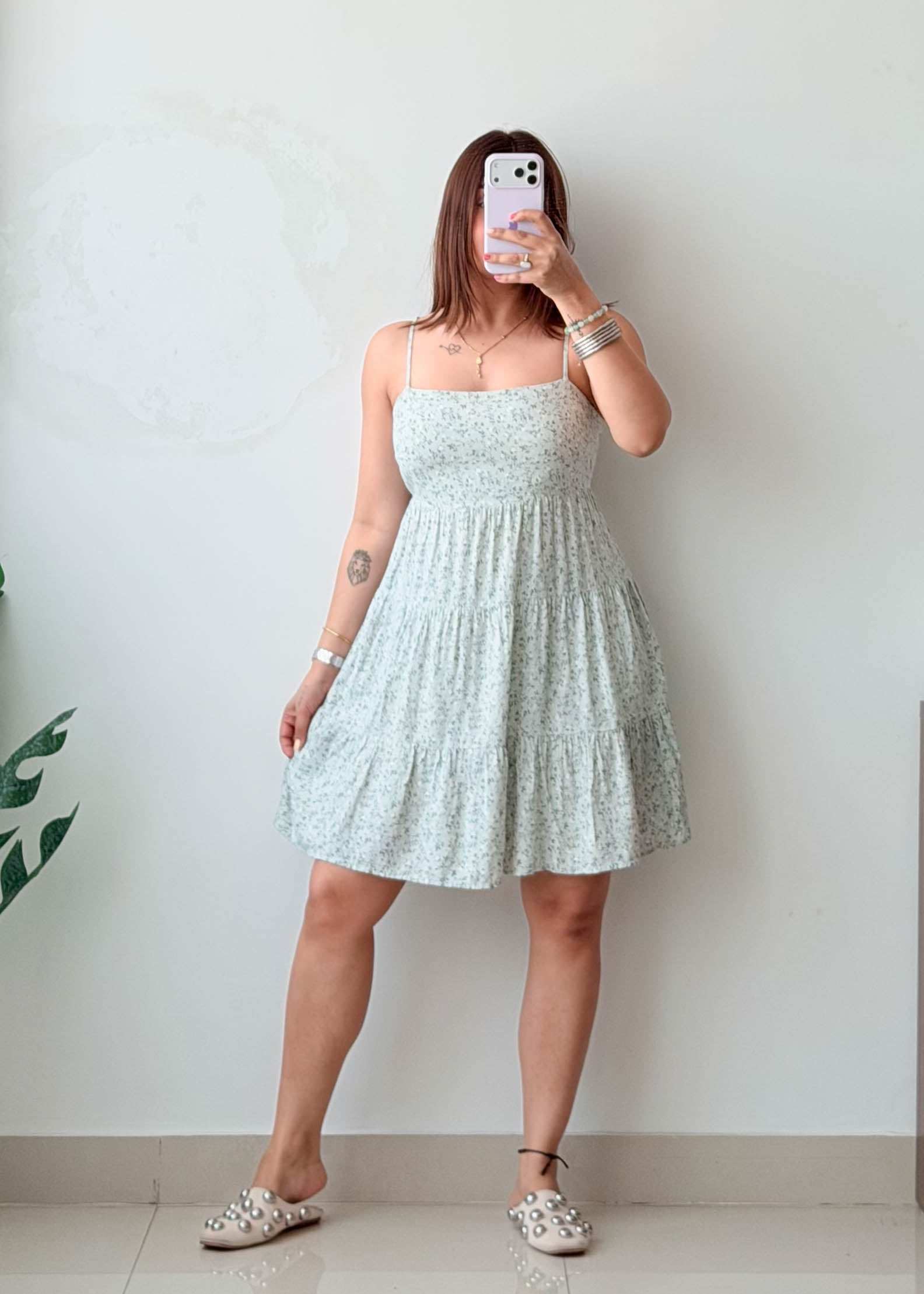 Size S-M Mint Floral Back Tie Mini Dress