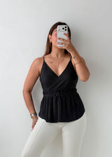 Size M-L Black Pleated Wrap Peplum Top