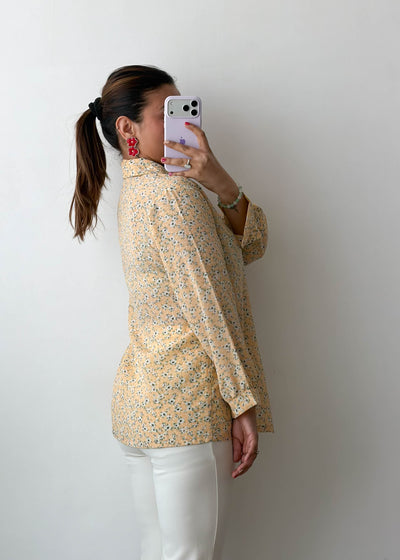 S-M Yellow Floral Cotton Voile Shirt