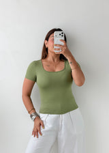 Size S-M Olive Green Scoop Neck Top