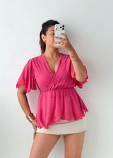 Size XS-S Pink Chiffon Wrap Peplum Top