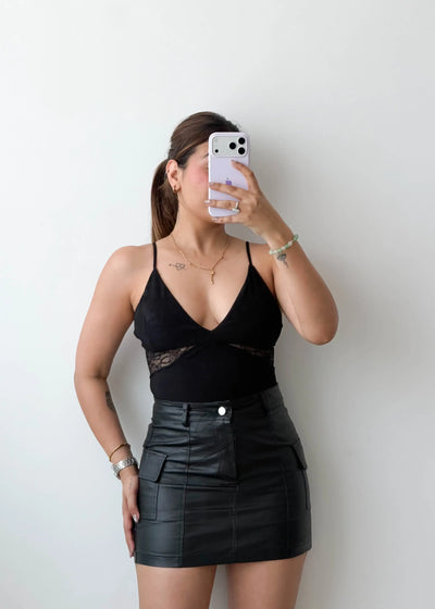 Size XS-S Black Minimal Strap Bodysuit