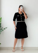 Size S-M Black Contrast Trim Knit Midi Dress