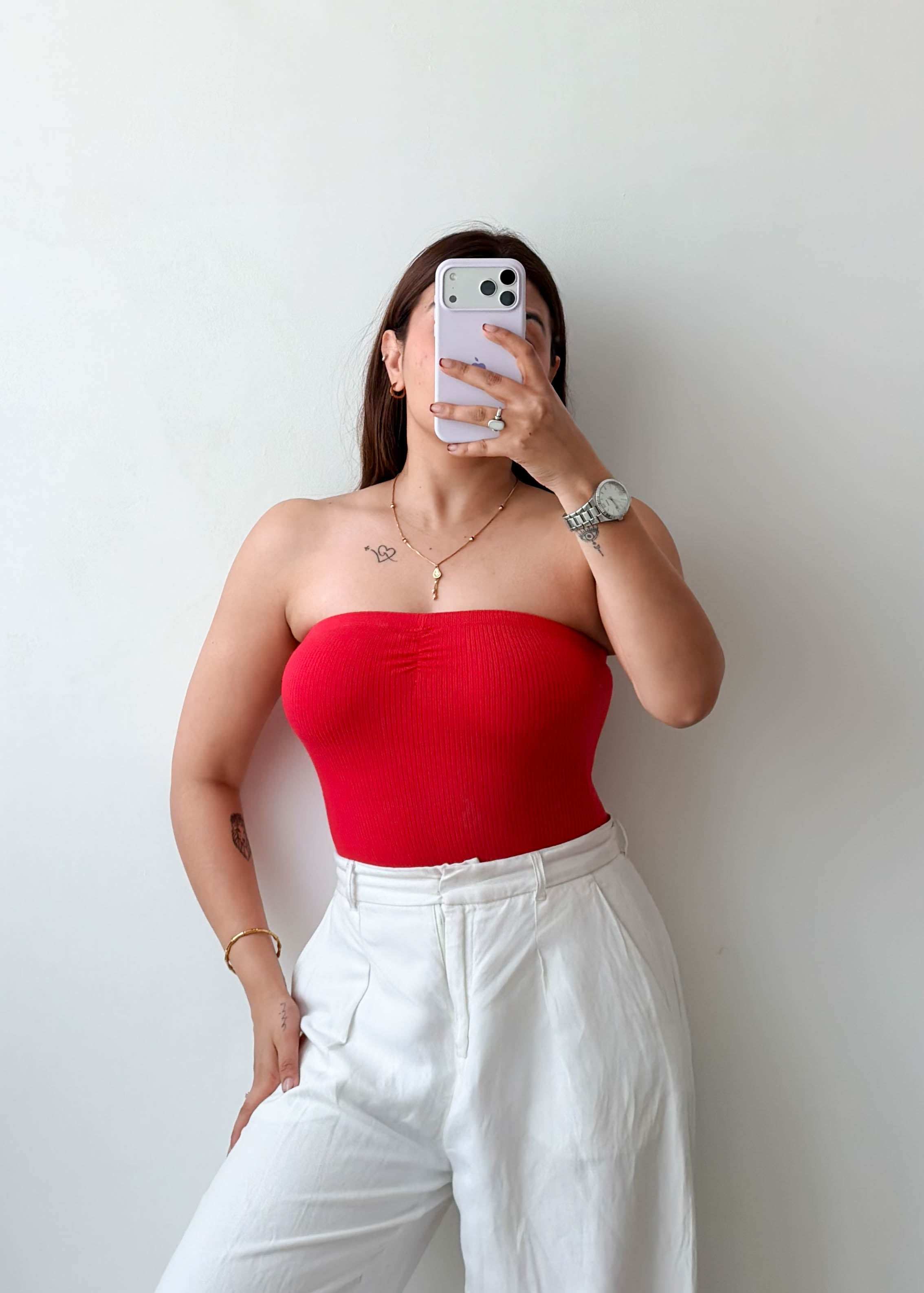 Size XS-S Red Strapless Bodysuit