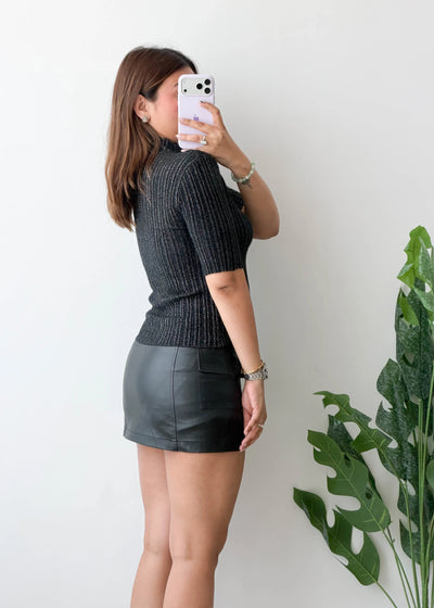 Size S-M, Black Ribbed High Neck Top