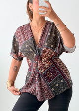 Size S-M Multicolor Patchwork Wrap Top