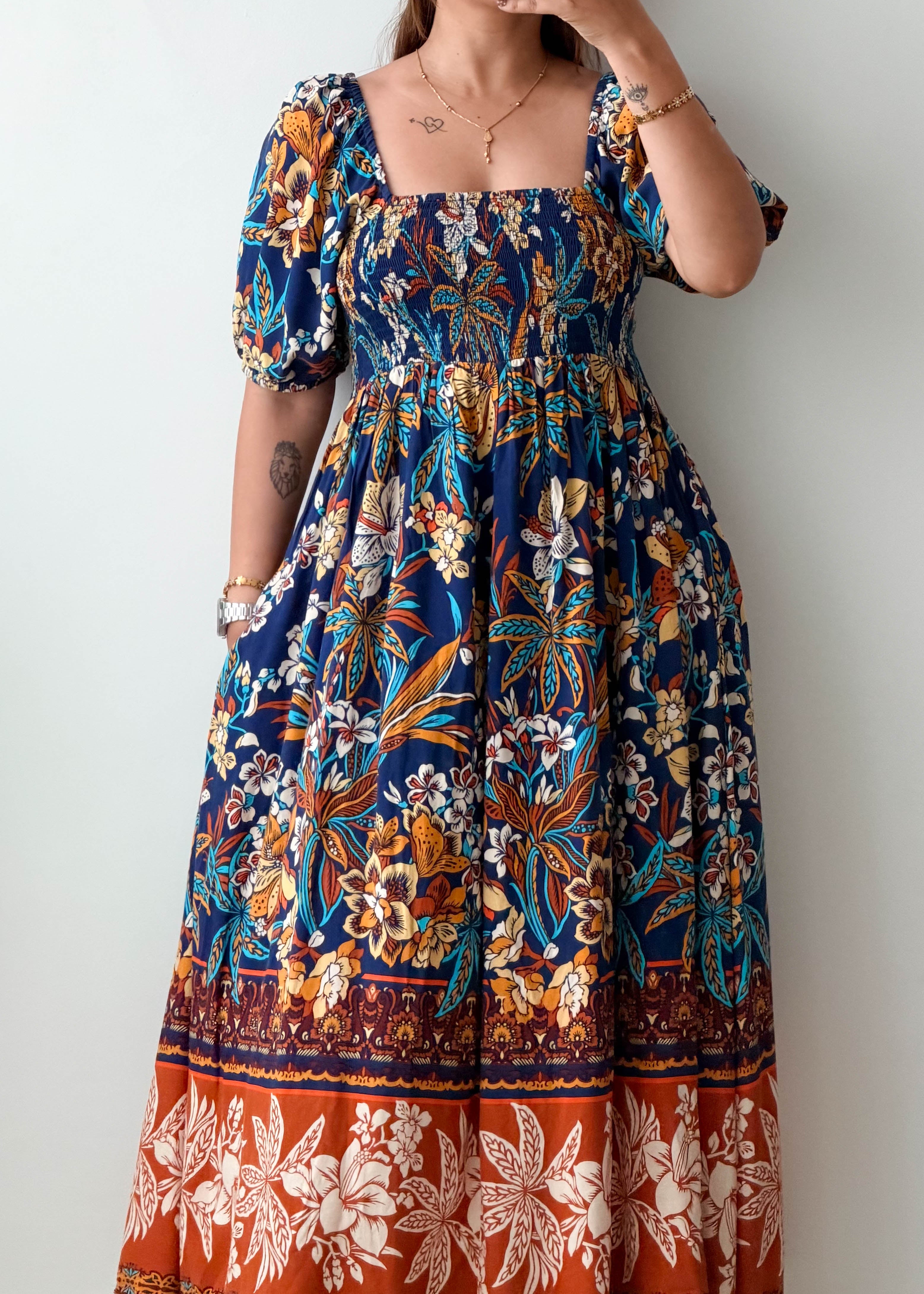 Size S-M-L Multicolor Boho Print Maxi Dress