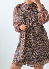 Size S-M Brown Printed Smock Dress