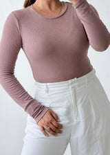 Size M-L Mauve Crew Neck Bodysuit