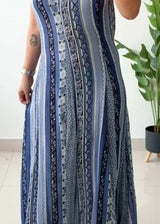 Size XL-2XL, Blue Ethnic Print Maxi Dress