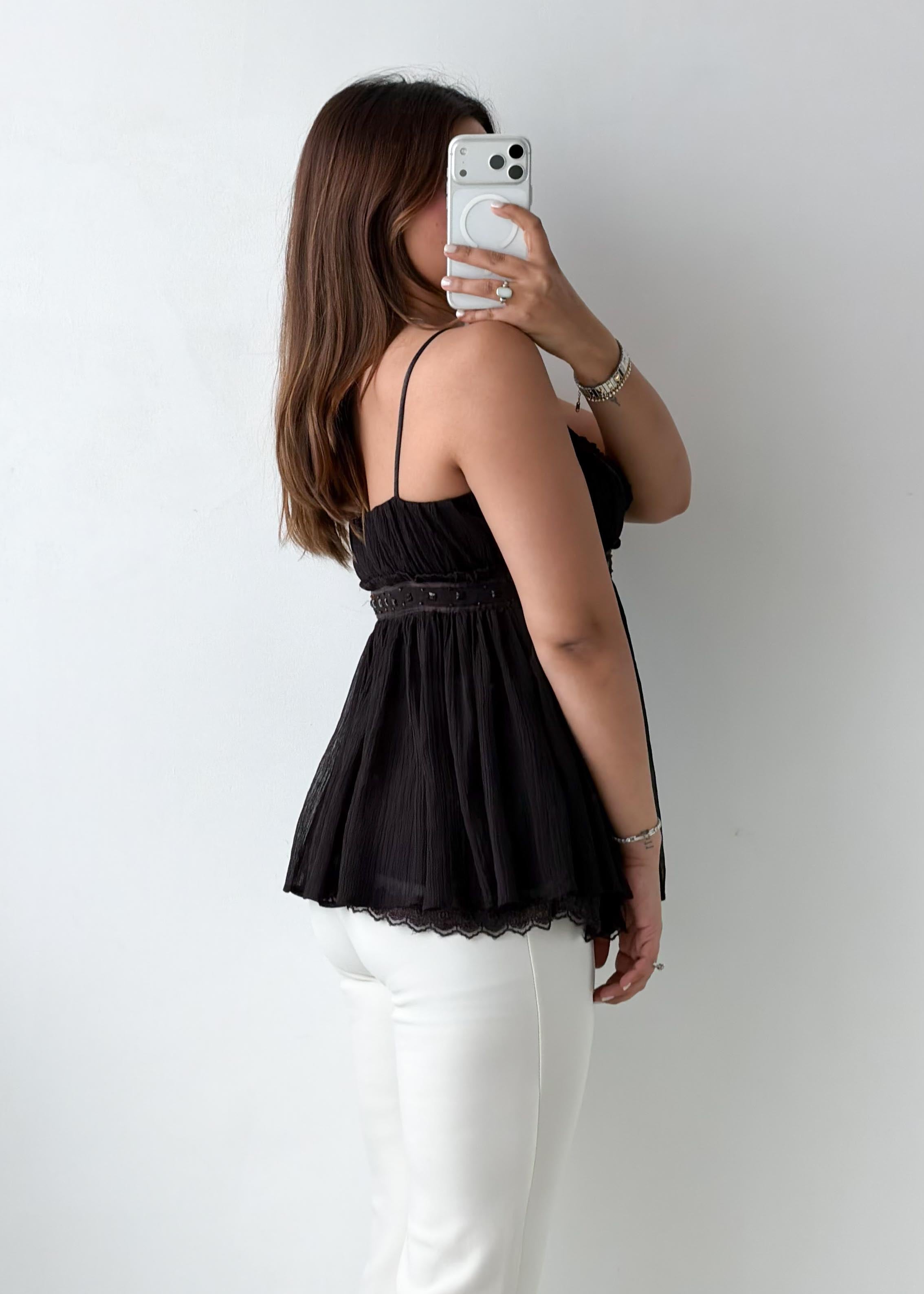 Size S Brown Chiffon Babydoll Cami Top