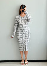 SIZE S-M,  Printed Cotton Midi Dress Fully Stretchable