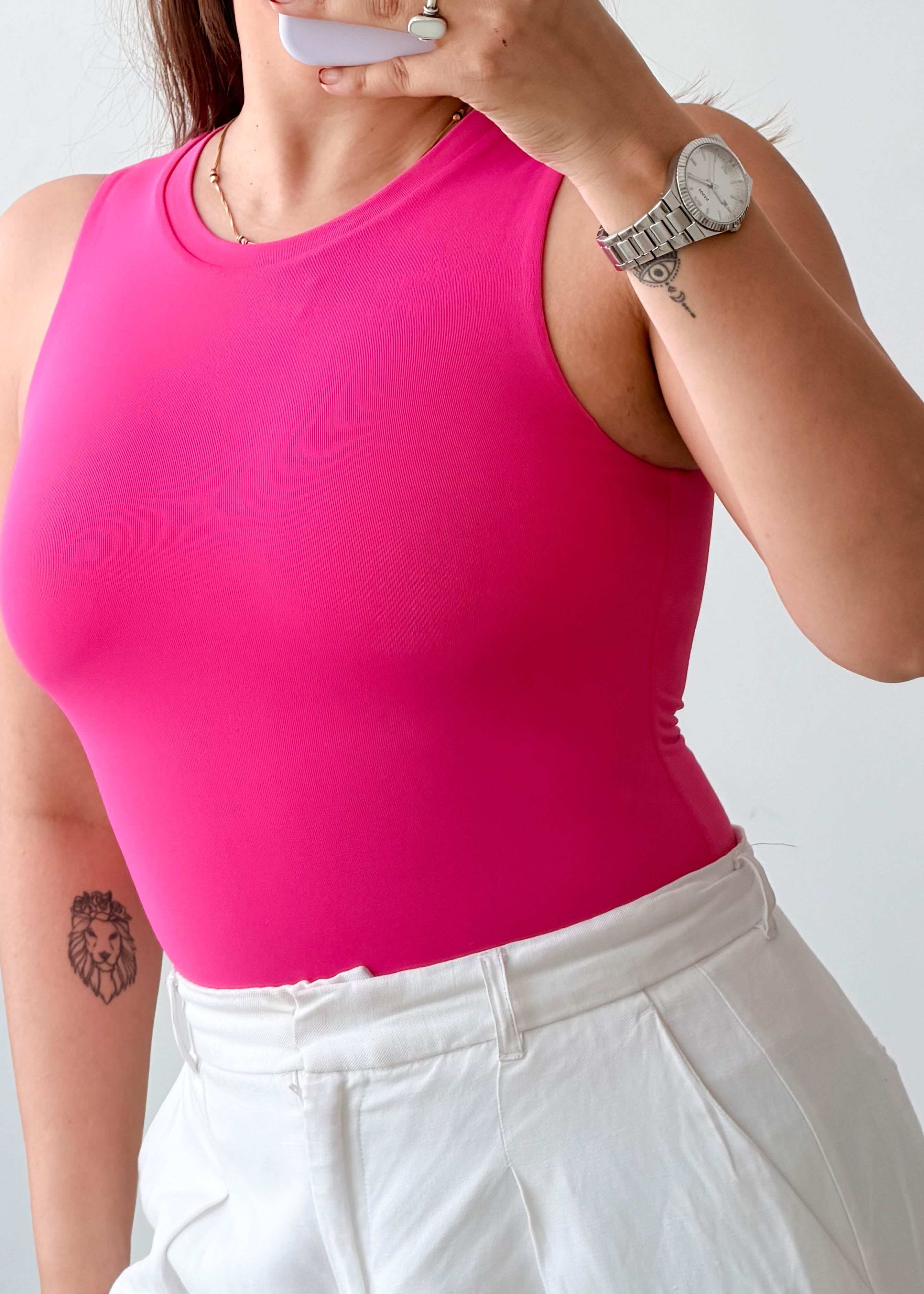 Size XS Hot Pink High Neck Bodysuit