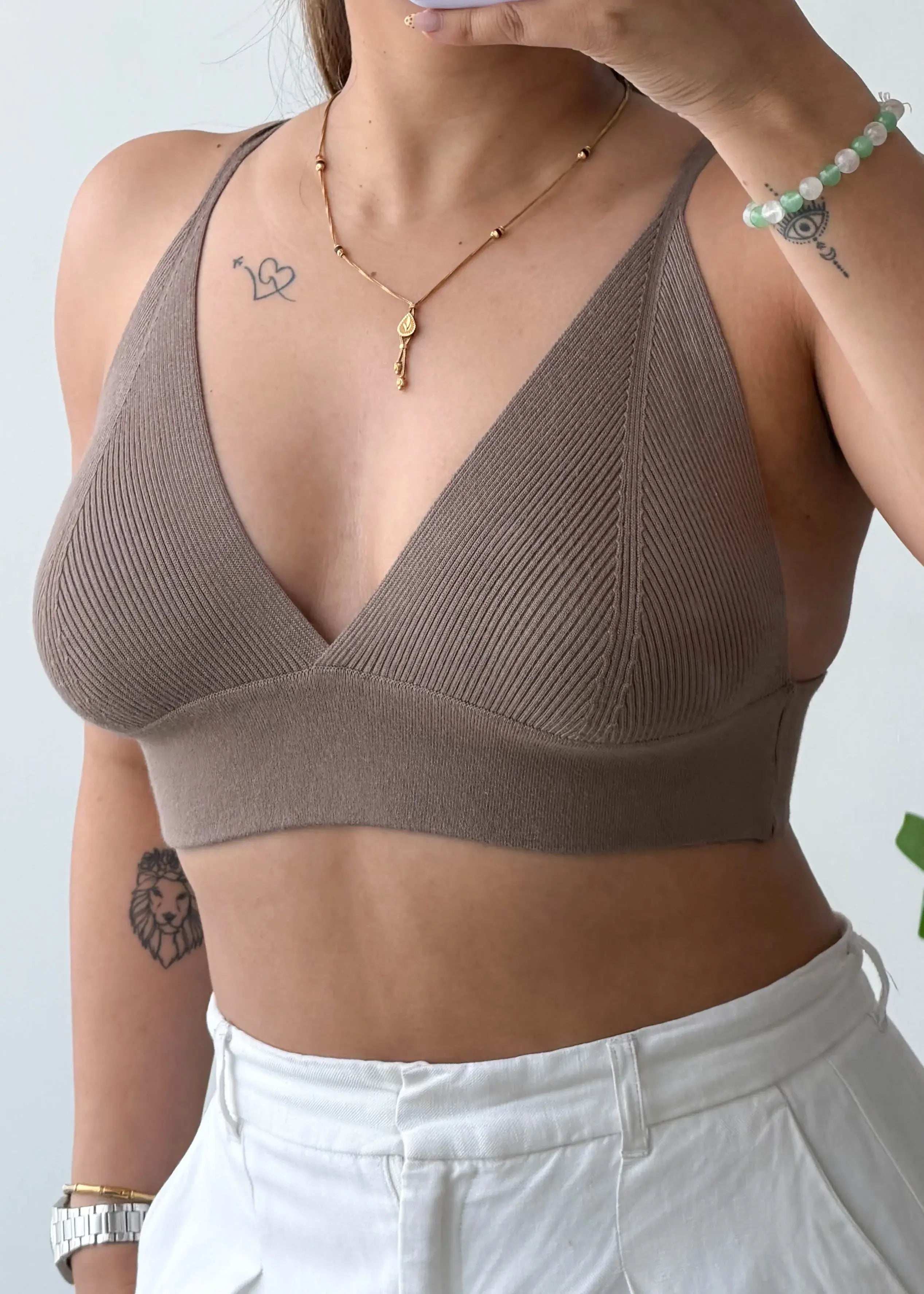 Size S-M, Taupe Seamless Bralette Top