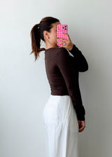 Size S-M Chocolate Brown Square Neck Top