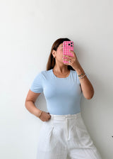 Size L Powder Blue Crew Neck Bodysuit