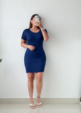 Size M-L Royal Blue Ribbed Knit Mini Dress