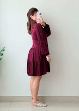 Size S-M Wine Cotton Tiered Mini Dress